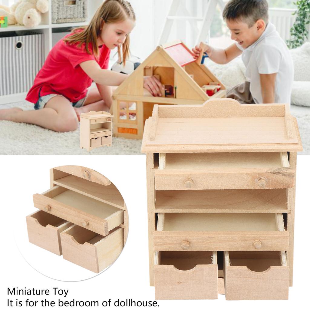 Mini Drawer Cabinet Model 1:12 Dollhouse Solid Wood Furniture Pendant DIY Miniature Decoration Toy