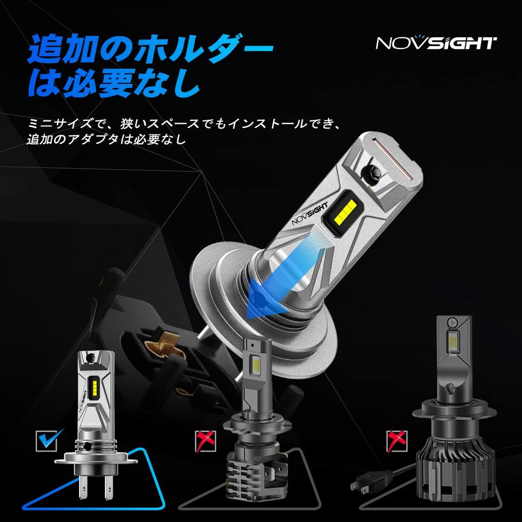 NOVSIGHT H7 LED Headlight, H7, Small, 5,000 Lm, 6500k, 50W, For Cars and Motorcycles,