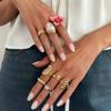 SHIXIN 8 Pcs Trendy Pink Flower Stackable Rings Set Women Exquisite Acrylic Drill Knuckle Joint Ring Y2K Aesthetic Jewelry Gift
