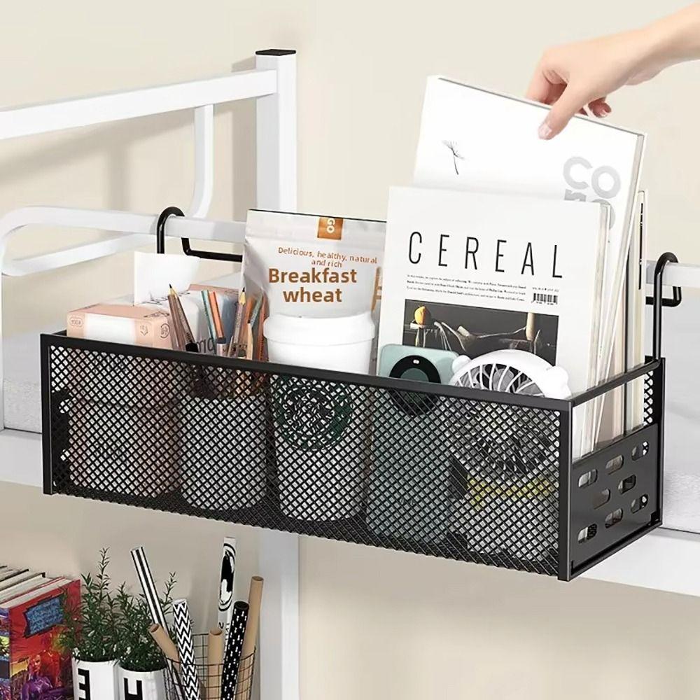 1Pcs New Iron Bedside Hanging Basket Punch-Free Hanging Bed Storage Rack Space Saving Bedside Shelf For Dormitory Home