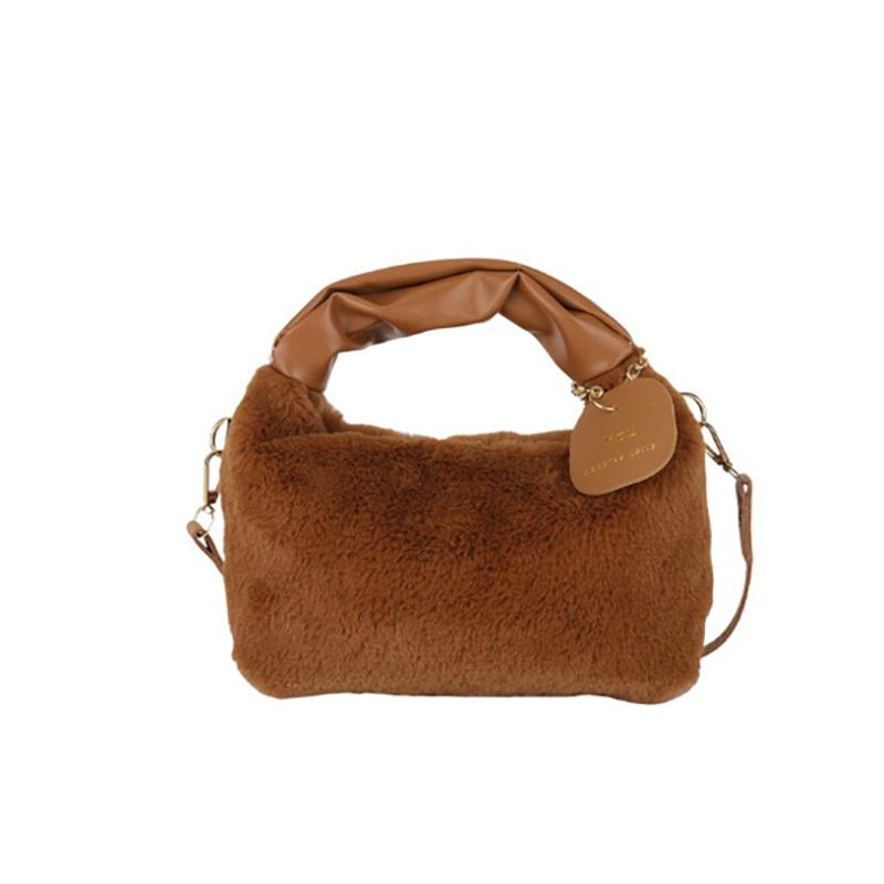Plush Handbag Fashionable Top-handle Winter Satchel Versatile Shoulder Bag for Girls
