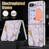 Gold Oil Marble Case For Samsung Z Flip 8 7 6 5 Hybrid 3in1 Leather Skin Plating Frame Hard Folding Phone Cover For Galaxy Z Flip8 Flip7 Flip6