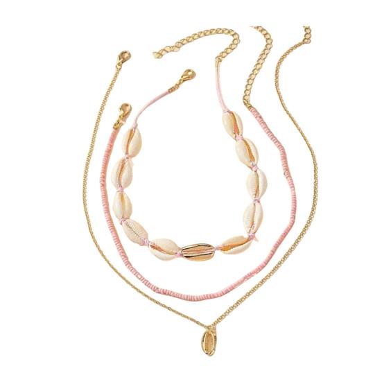 Set da 3 Pezzi Collana di Conchiglie con Perline Stile Boho Leggera a Strati Gioiello Accessorio Oceano Regalo
