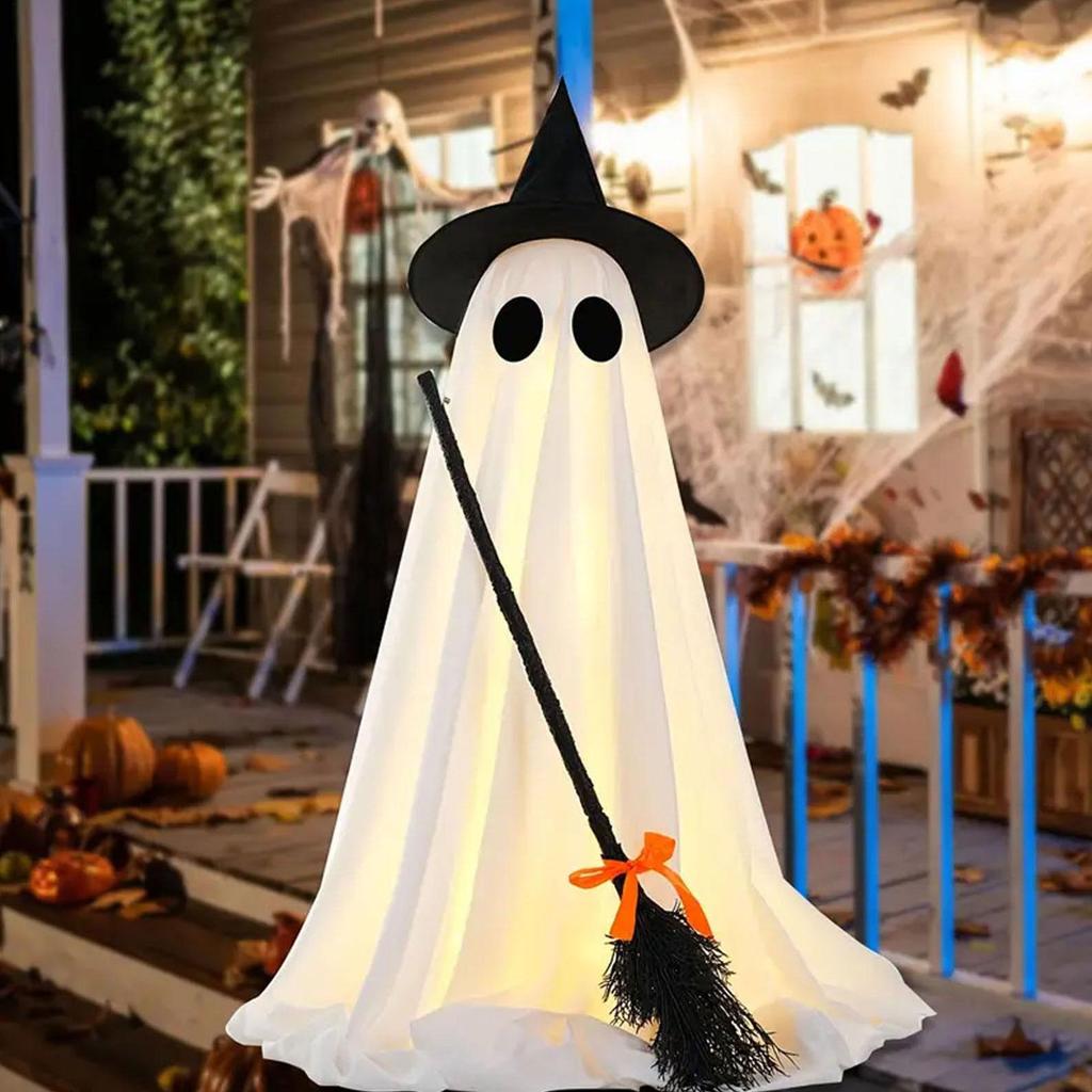 Halloween Stehendes Leuchtendes Gespenst Halloween Dekorationen Außen Stehendes Gespenst Mit Hexenbesen Saisonale Feiertags Party Gruselig