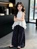 2026 Summer Polka Dot Pants & Ruffle Halter Top Set for Girls - Medium & Large Kids' Cool Summer Wear.