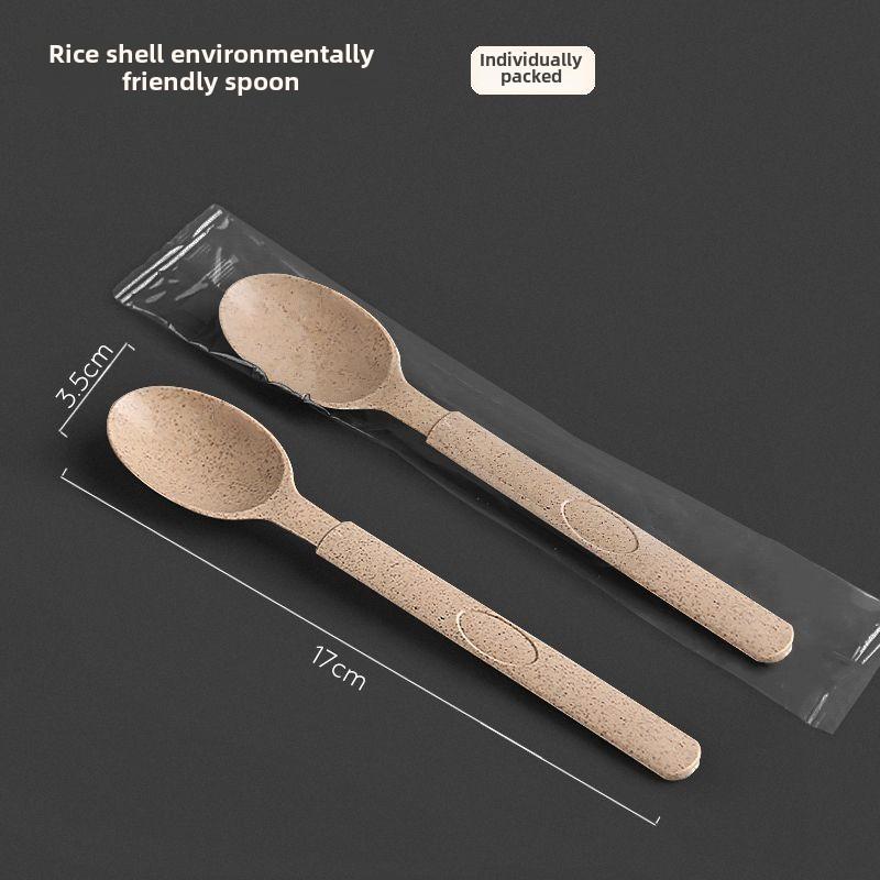 Degradable Tableware Environmentally Friendly Disposable Rice Husk Knife, Fork and Spoon Wheat Straw Spoon Household and Commercial Cake Spoon