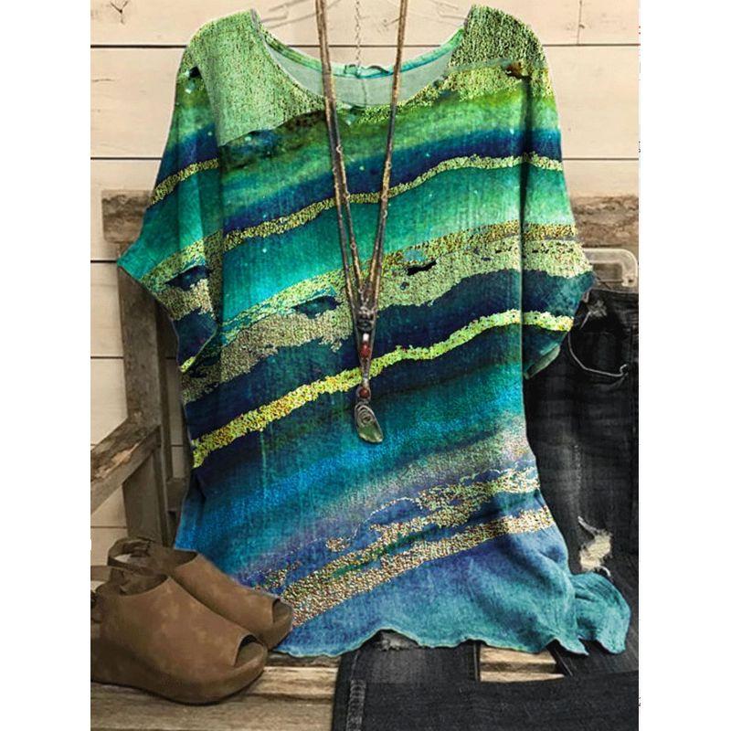 Printed round Neck Neck Casual Loose Top Print round Neck Top Women