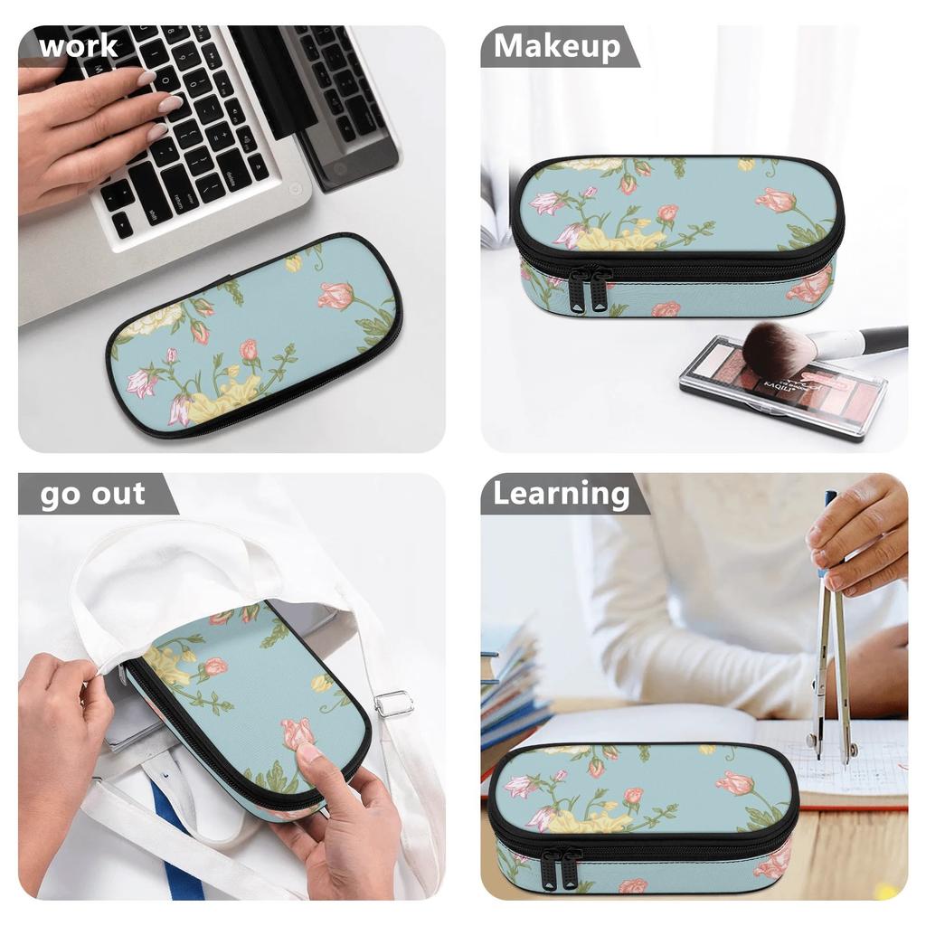 Pencil Bag Portable Scratch Resistant Polyester Secure Zipper with Main Compartment Mesh Pocket and Pen Slots for Everyday Study