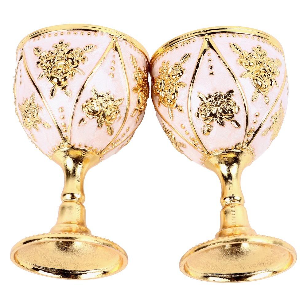 2pcs Zinc Alloy Vintage Metal Wine Cup 30ml 3D Relief Mini Goblet Chalice Gold Metal Embossed Wine Cup For Liqueur