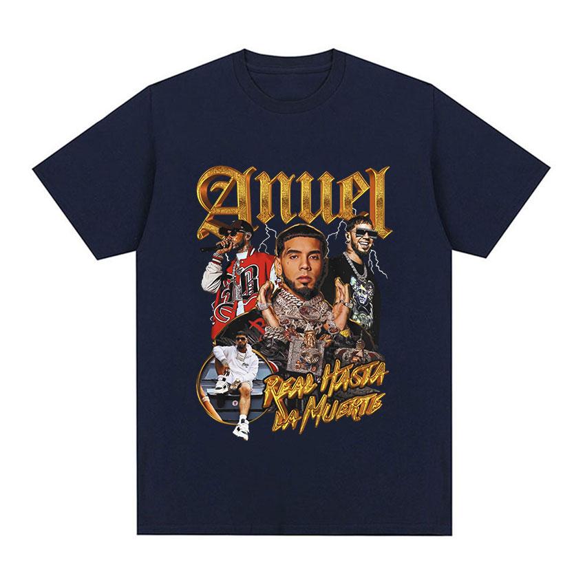 2025 Summer Rapper Anuel AA Retro Graphic T Shirt Real Hasta La Muerte 100% Cotton T-shirt Men's Hip Hop Oversized Tees Men Punk