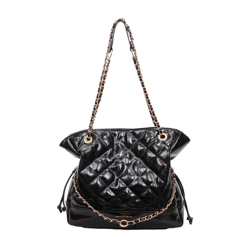 IELGY Oil Wax Leather Chain Underarm Bag Commuter Tote Bag
