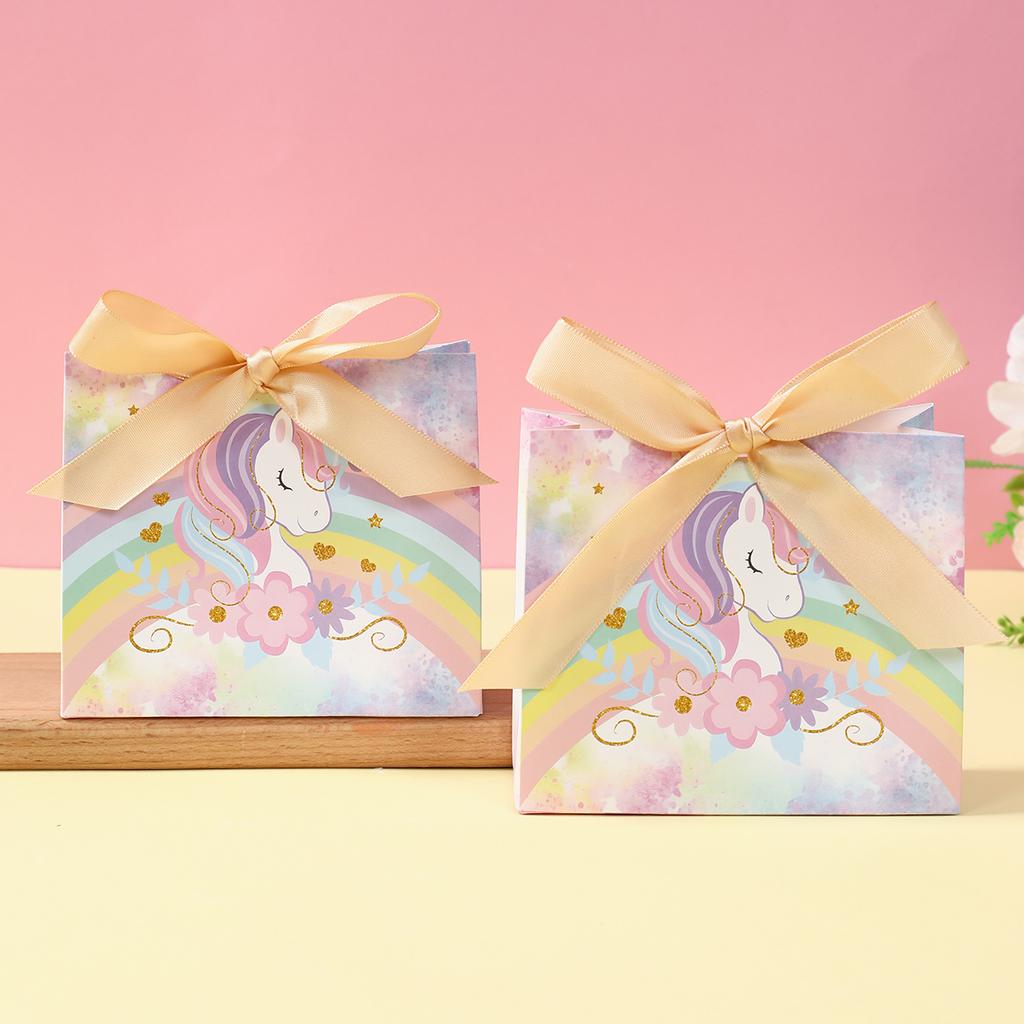 Unicorn Candy Box with Bow Gift Packaging Paper Bag Popcorn Box Unicorn Birthday Party Decor Kids Wedding Birthday Party Supply