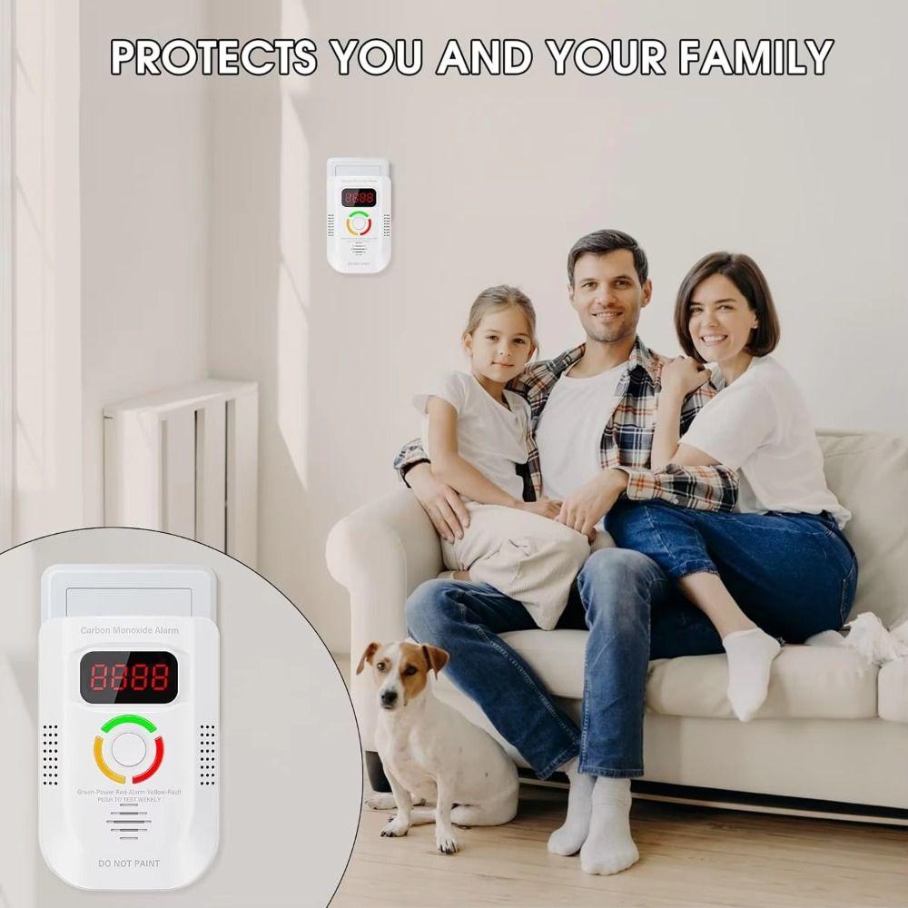Plug-in Carbon Monoxide Detector Audible and Visual Alarm Wall Carbon Monoxide Gas Detector High Sensitivity Digital Display
