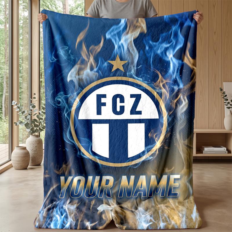 Custom Text Flannel Throw Blanket, Lightweight Cozy Bed Sofa BlanketFC Zürich