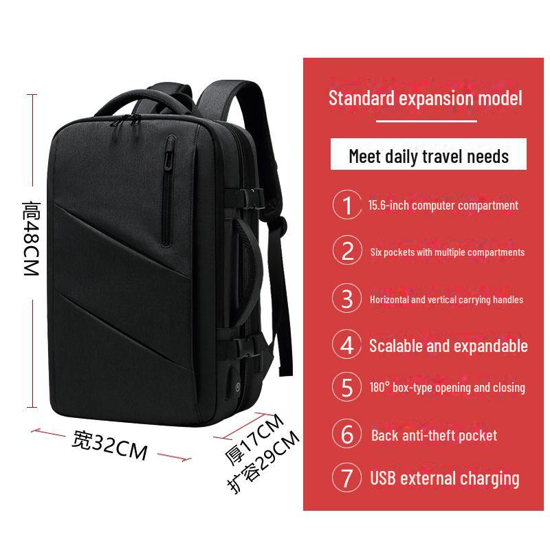 Men's Expandable Waterproof Business Travel Backpack, Large Capacity, Oxford Cloth, for Laptops.