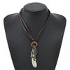 Vintage Inspired Alloy Feather Leather Necklace Adjustable Length Iron Clasp Leather Chain Necklace For Trendy Outfits