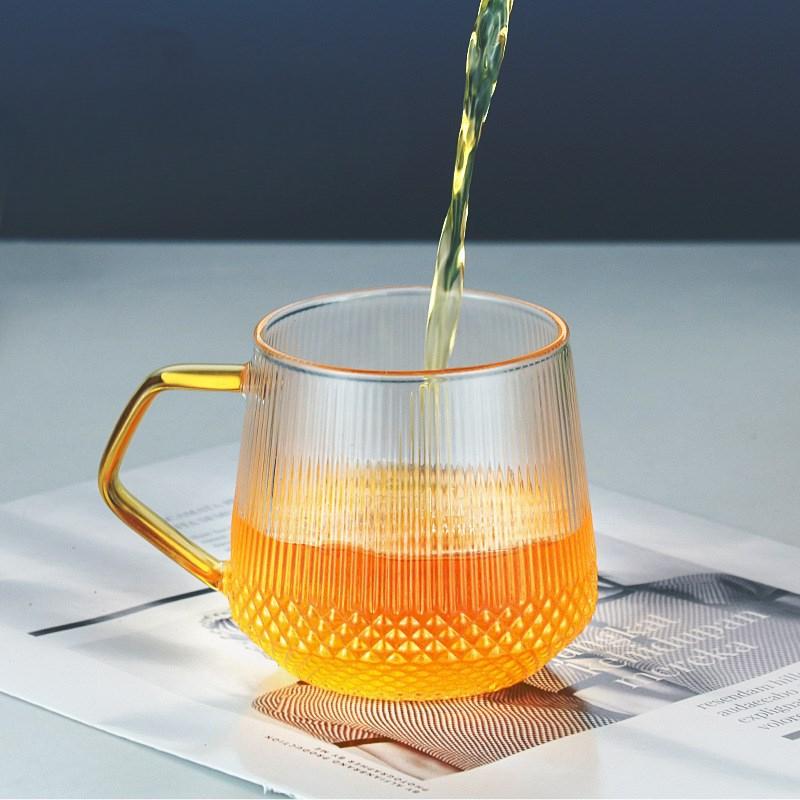 Six color Glass Vertical Patterned Pinellia Cup Transparent Glass Milk Juice Drinking Water Cup Household Vertical Pattern Single Layer Cup