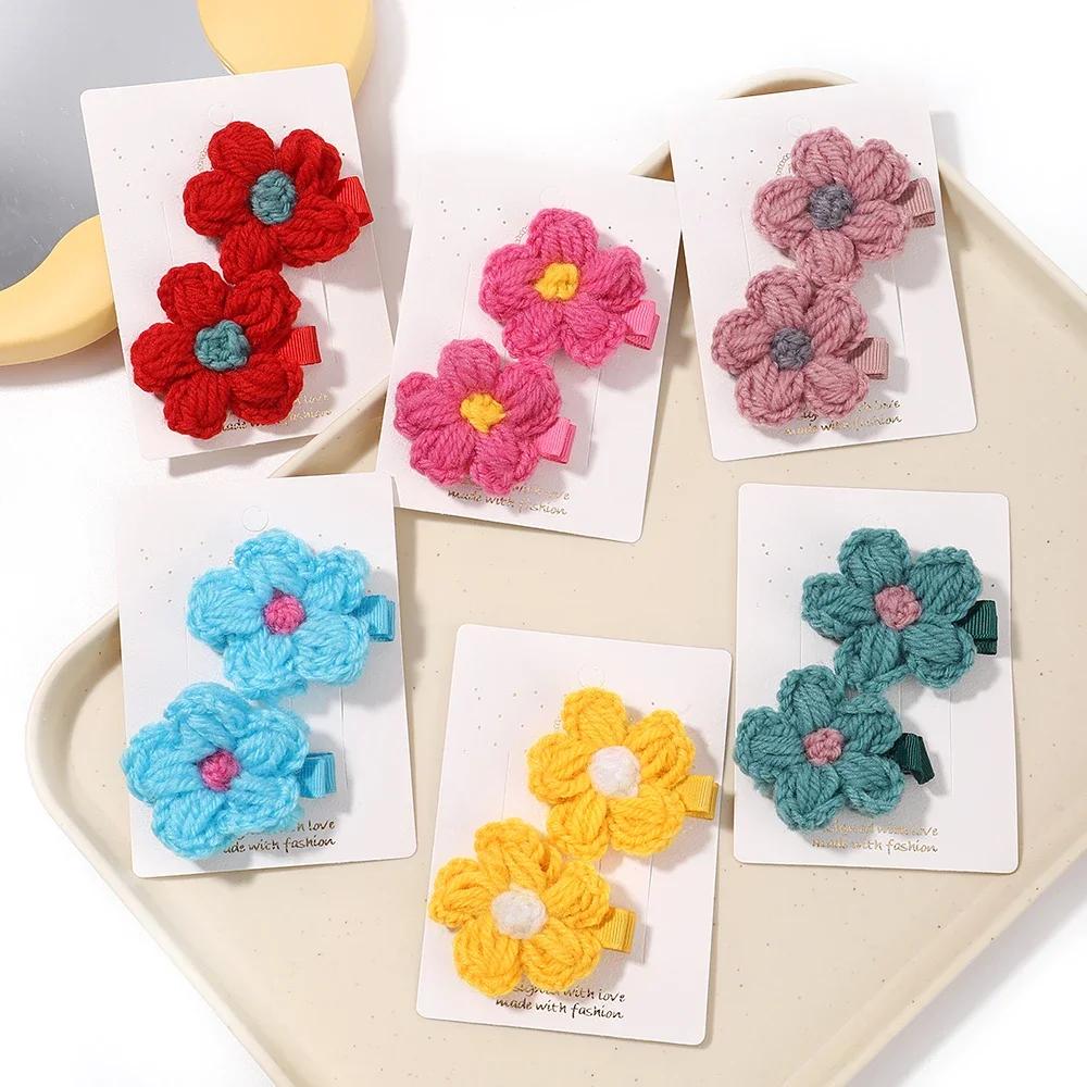 Liebliche Haarspangen Wollstrick Blume Haarnadel Niedliche Baby Mädchen Hübscher Kopfschmuck Handgefertigt Häkeln Kleine Pusteblume Haaraccessoires