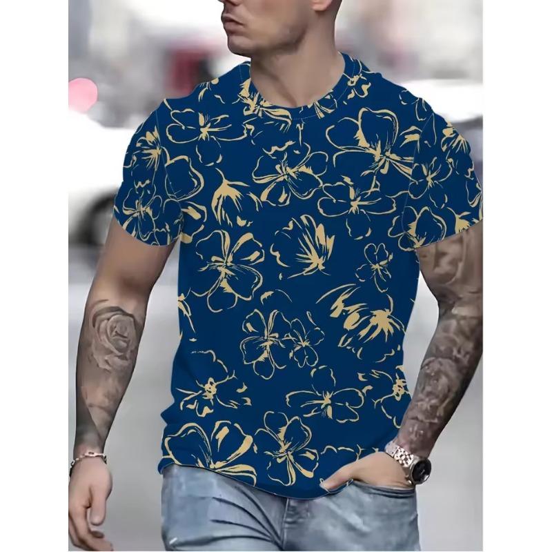 Summer Fun Men Fashion Casual Retro 3D Print Polyester T-shirt Casual Trendy Round Neck T-shirt Men