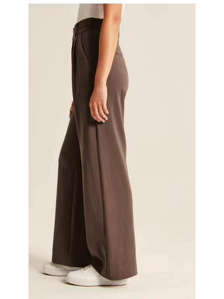 

Женские брюки с высокой посадкой и широкими штанинами с поясом - Универсальные, Драпирующиеся, Стройнящие, Настоящие карманы, Повседневный костюмный стиль для поездок на работу 5XL темно-коричневого