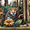 1pc Leopard Floral Print Throw Blanket Polyester Fiber, Lightweight Flannel, Soft & Warm, All Season Use for Outdoor, Camping Digital Print