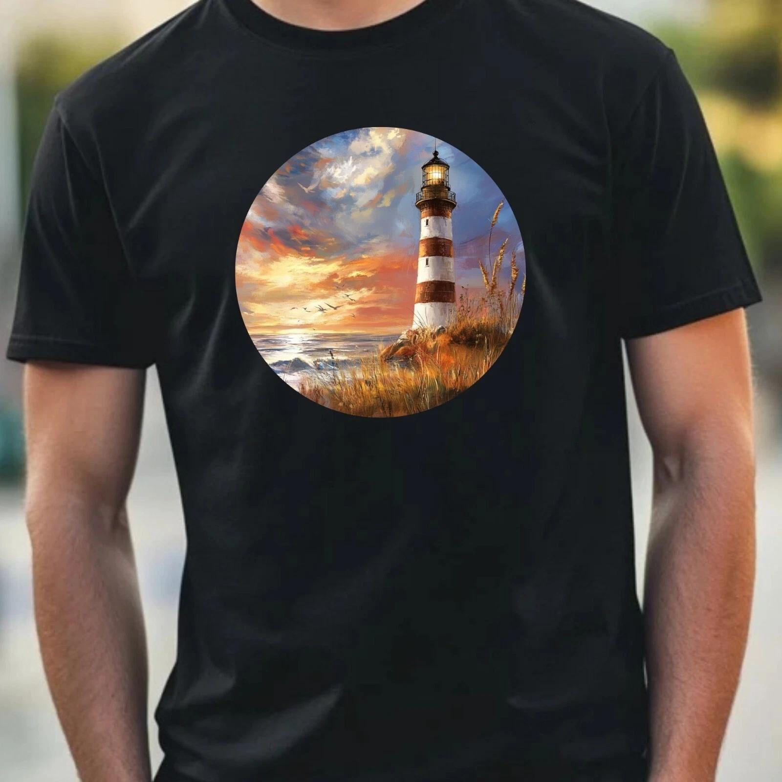 T-Shirt Herren Leuchtturm Portrait Motiv Baumwolle Größe XS bis 5XL L