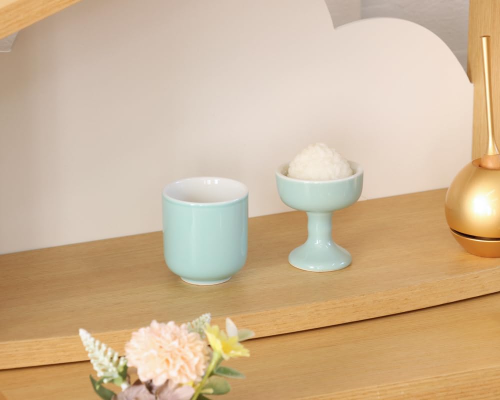 Namukumachan Kobo Set of 2 Medium Buddhist Tea Sets (1.6 Inches) - Solid Celadon Buddhist Teacups, Buddhist Rice Bowls, and Teacups