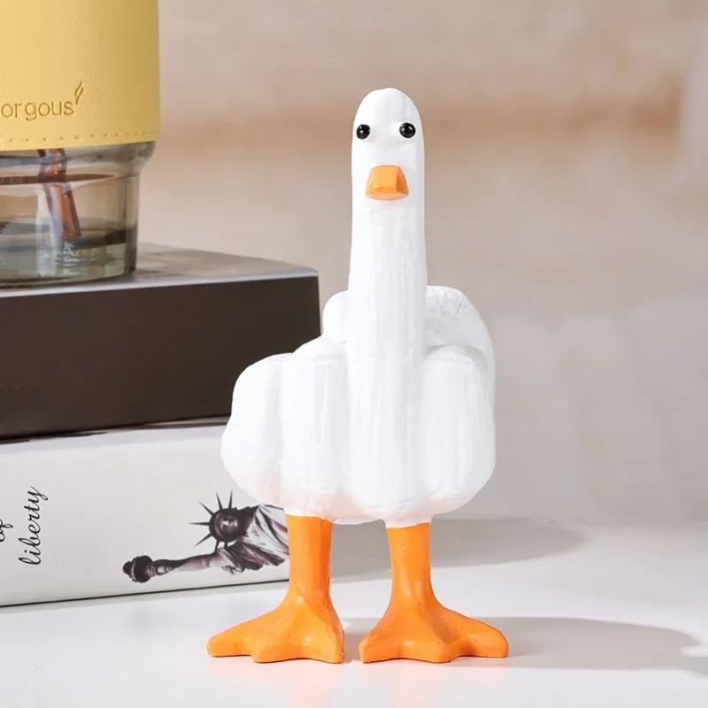 

Новый креативный декор в виде утки, показывающей средний палец, статуэтка утки, показывающей средний палец, смоляные поделки, украшения