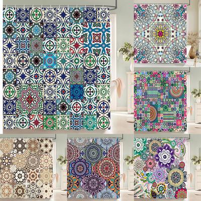 Perdele de duș în stil boem Mandala Boho Imprimeu Flori și Plante Perdele de baie din poliester impermeabil