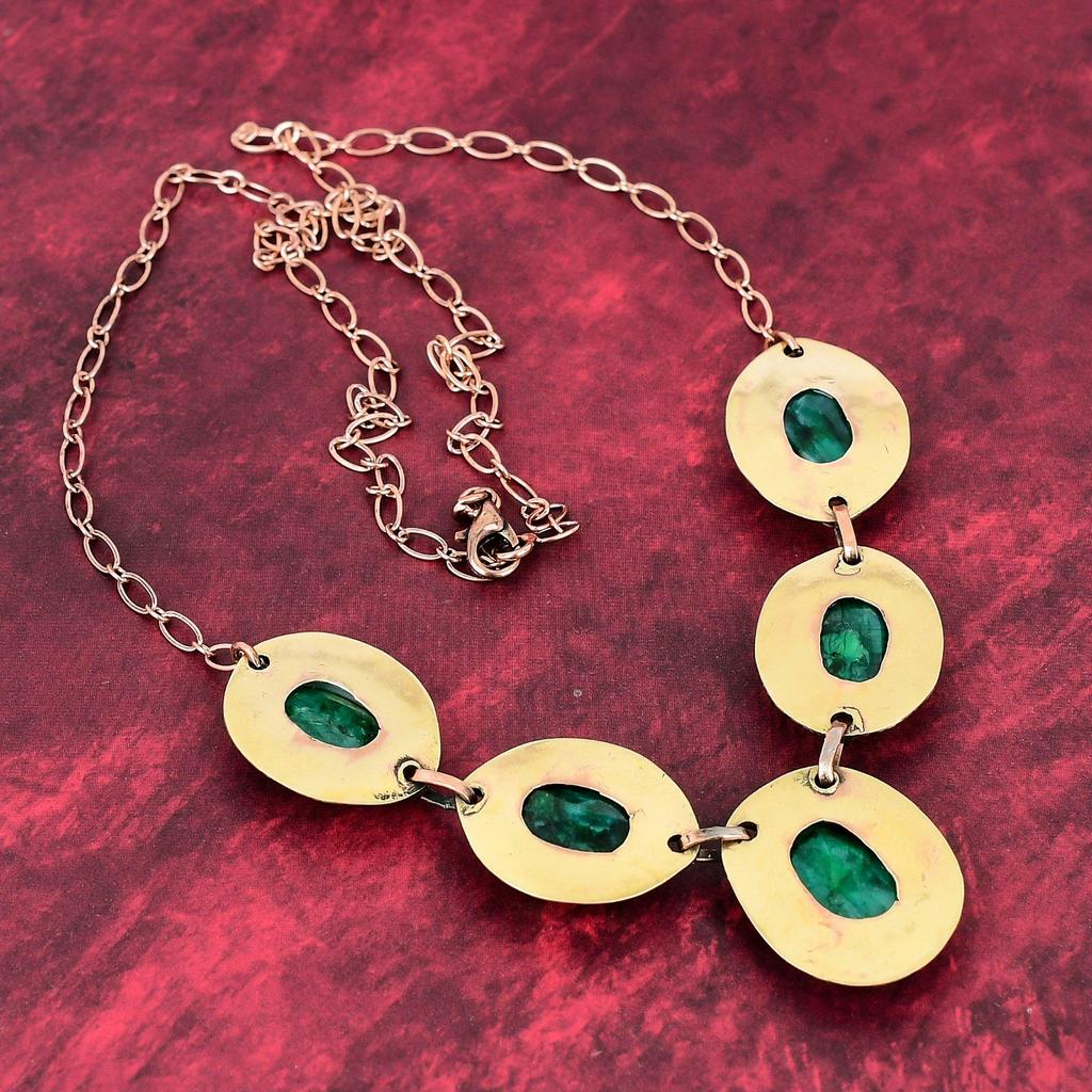 Faceted Zambian Emerald Necklace Copper Necklace Adjustable Chain Necklace Handmade Copper Jewelry Dainty Gemstone Necklace Anniversary Gift