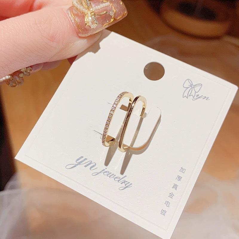 S925 Sterling Silver Dual Layer Open-End Ring Women's High-Grade Diamond-Embedded Temperament Adjustable Index Finger Ring