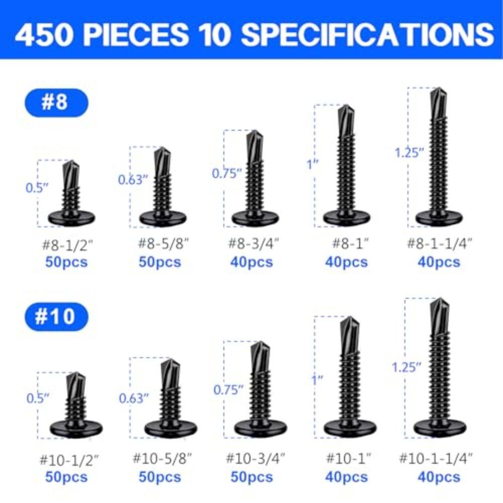 450pcs 410 Stainless Steel Self Tapping Screws Hex Head Stainless Steel Screws  Metal Application