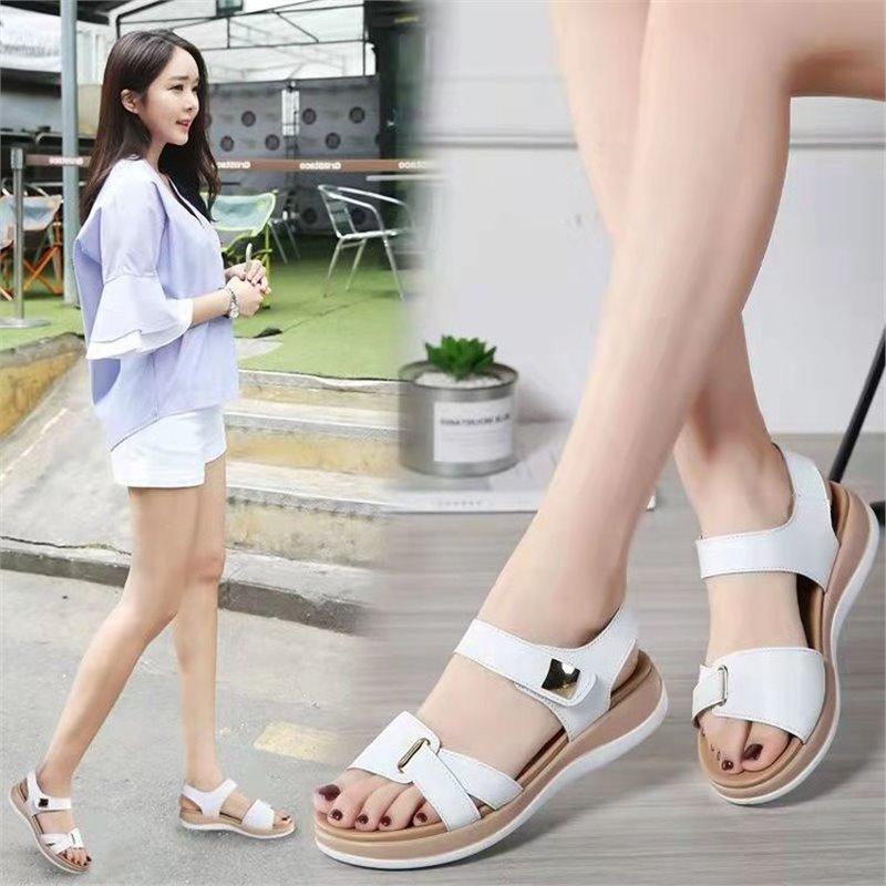 Cross-border large-size sandals women's 2023 summer new flat-soled sandals women's Velcro casual round head student women's shoes