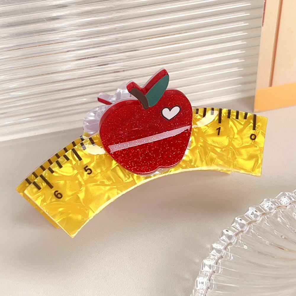 

1pc back-to-school season acetate creative apple ruler hair grab cartoon car school bus hairpin half tie hair diamond shark clip