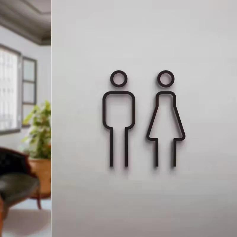 3D Printed Bathroom Door Sign Male & Female Restrooms Symbol Door Decor Restaurant Hotel Cafe Toilet Signage Wall Sticker
