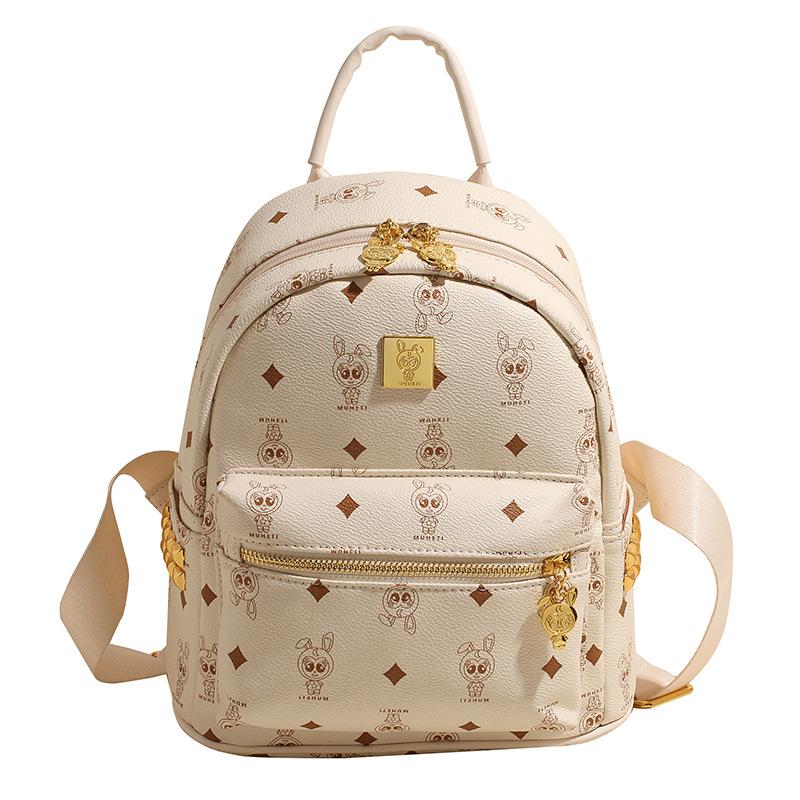 Premium Printing Trend Travel Portable Small Schoolbag Temperament Light Luxury Fashionable Rivet Pu Backpack