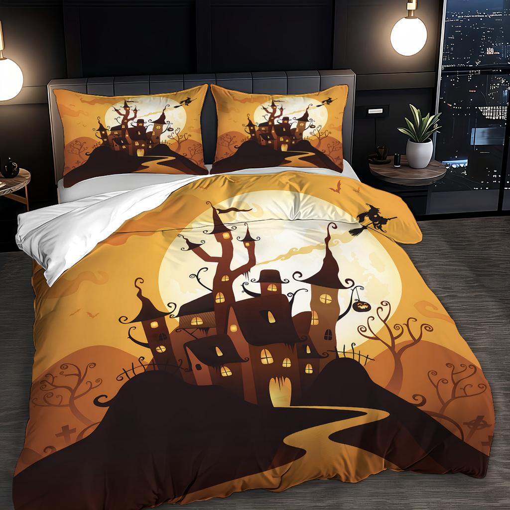 3pc Halloween Evil Castle Printed Chipless Quilt Set Multi Size Dormitory Bedroom Soft and Comfortable Machine Washable