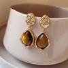 111 silver needle antique tiger's eye stone retro earrings, design temperament Maillard earrings earrings