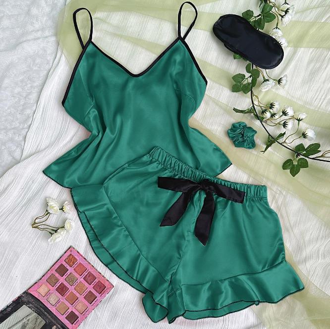 Cute Pajama Set Women Sleeveless Top Elastic Waistband Shorts Comfortable Sleepwear