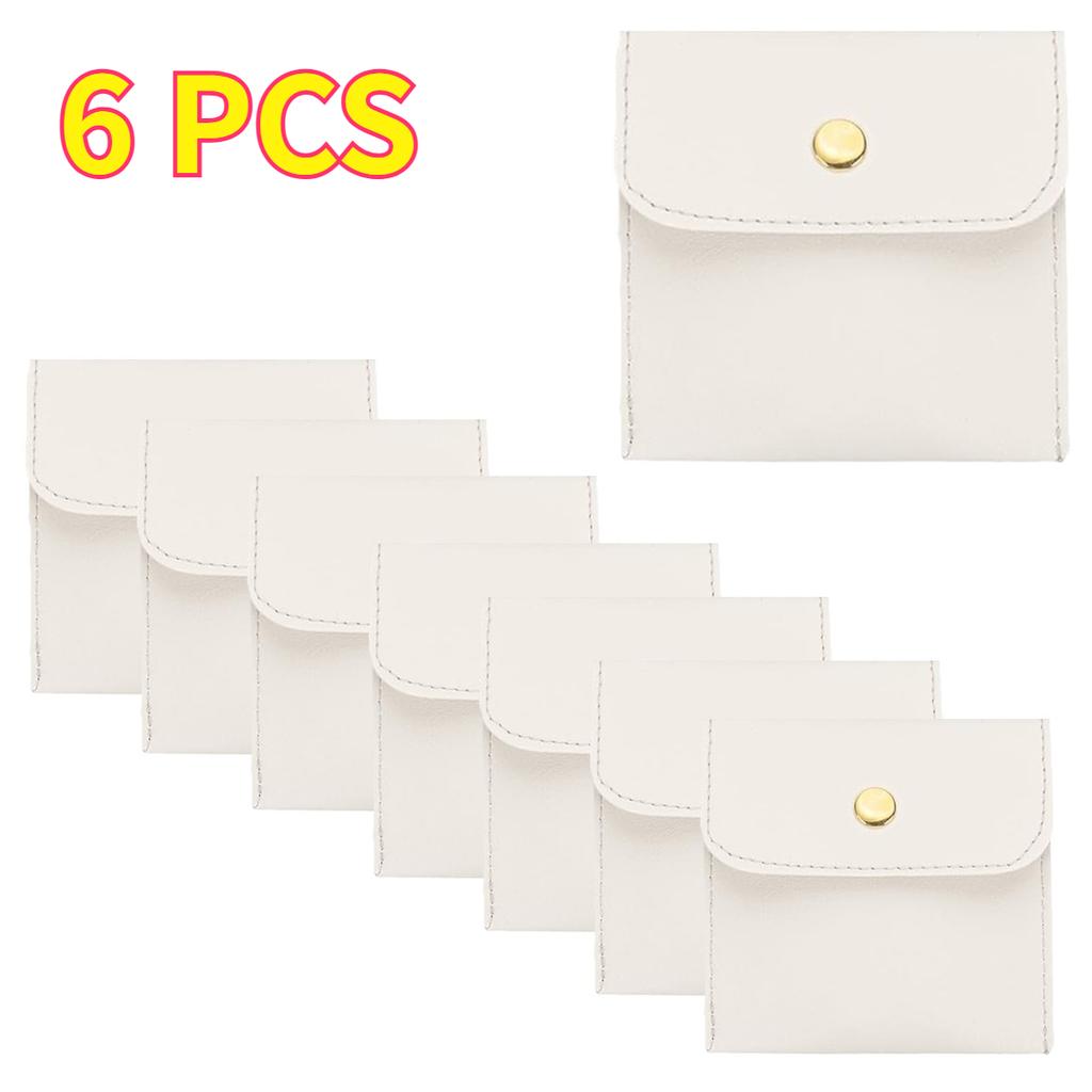 6/12 PCS Premium PU Leather Jewelry Pouch – Square Snap Button Travel Case for Earrings, Rings & Necklaces, Compact Organizer