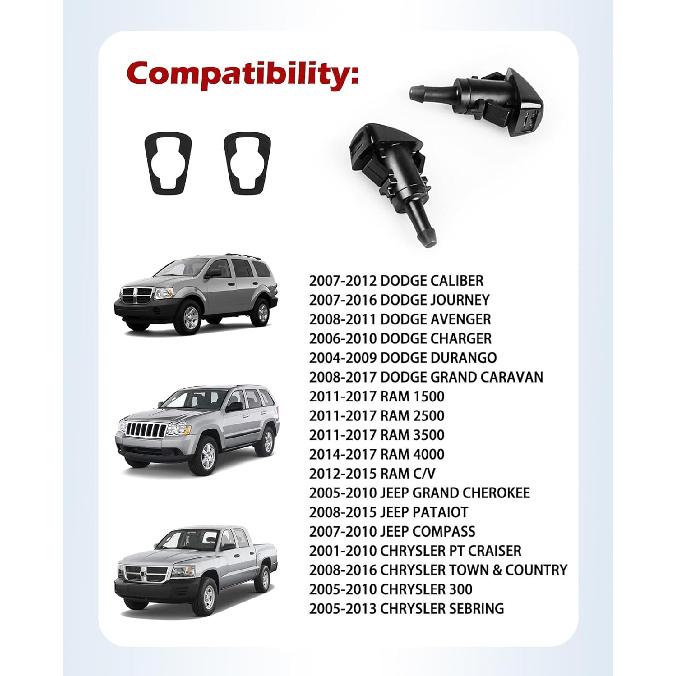 Xislet Windshield Washer Nozzle and Hood ulation Retainers, Windshield Sprayer Nozzle for Jeep, Dodge Ram, Chrysler Pt Cruiser Replaces OEM #: