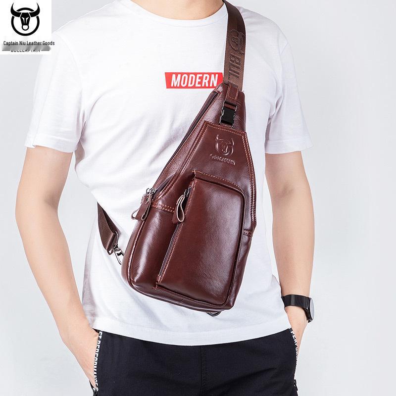 Captain Cow Men's Genuine Leather Multifunctional Crossbody Chest Bag