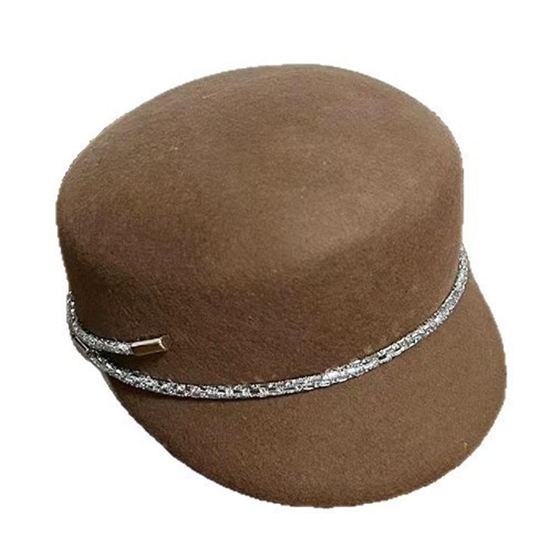 Peaked Cap Women's Autumn and Winter Wool Top Hat Retro Elegant Temperament Rhinestone Beret British Woolen Equestrian Hat