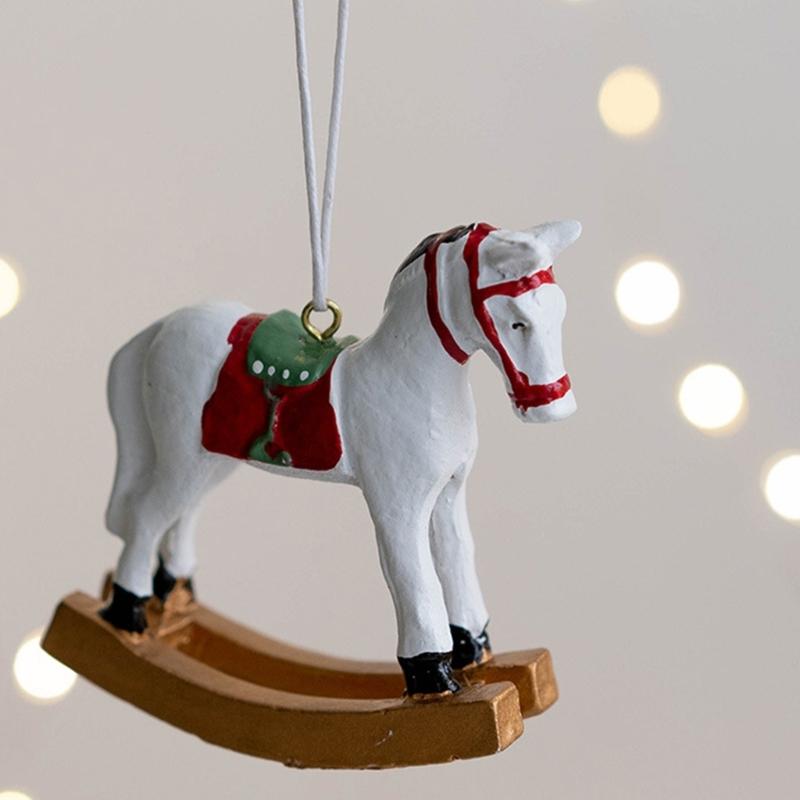2Pcs Christmas Tree Hanging Ornament Resin Horse Figurine Hanging Decorations For Mantels Tabletop Holiday Decoration