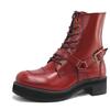 WILDWING Falcon Platform Leather Motorcycle Boots, Wine Red, 22.5cm, Stylish, Perfect for City Walking, Recommended for Beginners, WWM-0001ATU