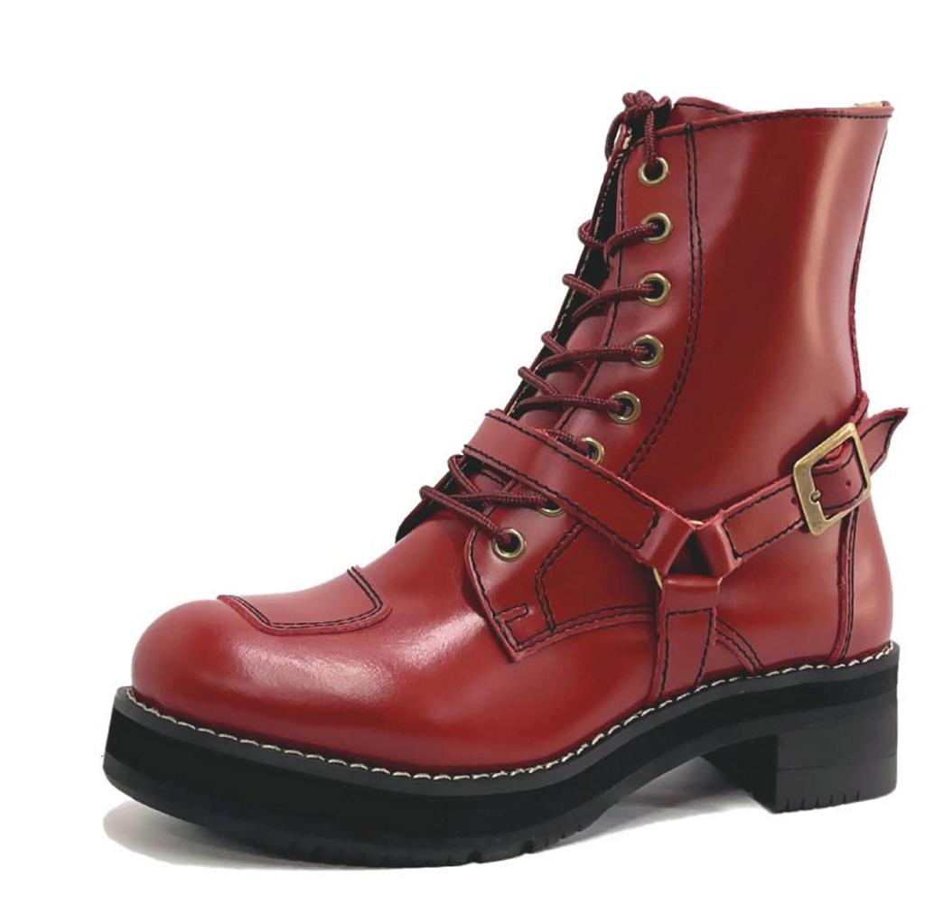 WILDWING Falcon Platform Leather Motorcycle Boots, Wine Red, 22.5cm, Stylish, Perfect for City Walking, Recommended for Beginners, WWM-0001ATU