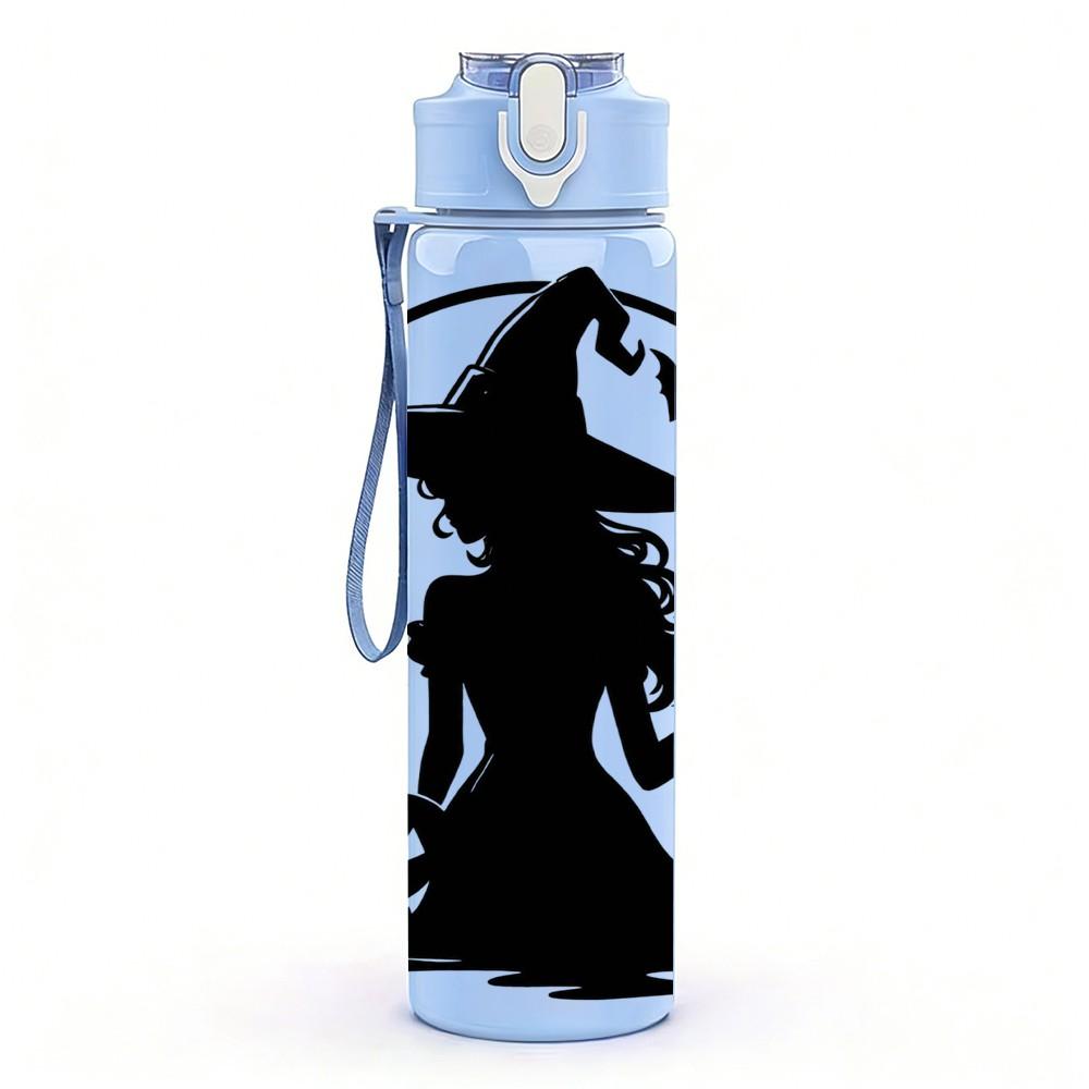 1PC Witch Silhouette Moon Halloween Print 750ml Color Plastic Sports Water Bottle Leakproof Flip Straw Lid Suitable for Sports Office Home Use