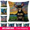 Housse de Coussin Décor Étoile Ciel Étoilé Double Face Peinture à l'Huile Dessin Animé Animal de Compagnie pour Canapé Maison Housse d'Oreiller en Lin