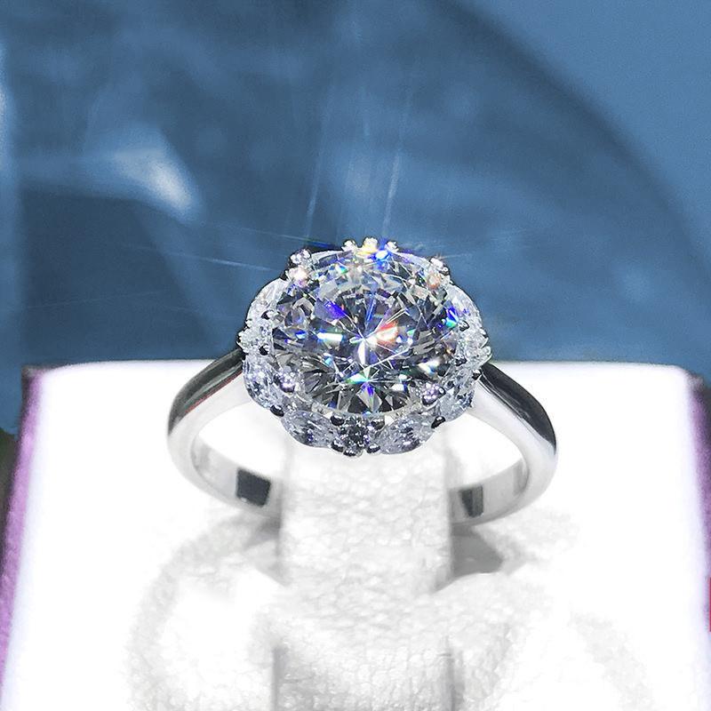 White Gold Elegant Plated Geometric Ring With Gorgeous 5 Carat Moissanite Gem