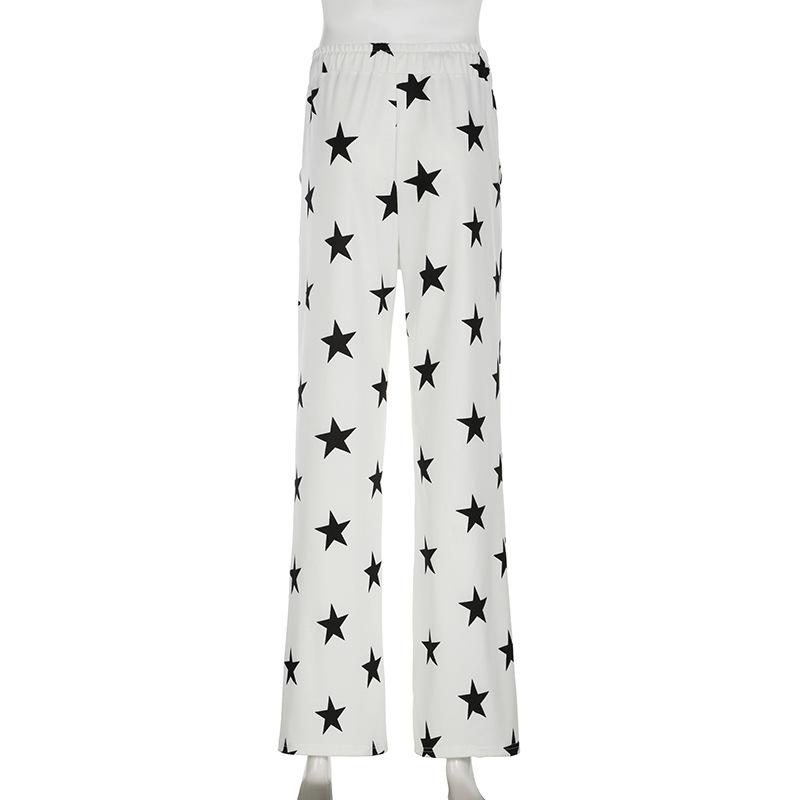 Women's Pant  Casual Micro Knit Fashion Loose Star Printed High Waisted Wide Leg Trousers